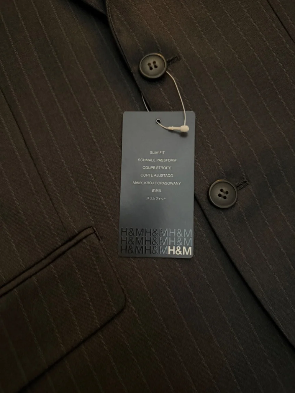 H&M Grey Slim Fit Pinstripe Blazer Jacket